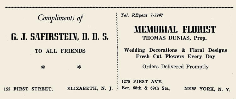 New York, New Jersey, Elisabeth, G. J. Safirstein, Memorial Florist, Thomas Dunias